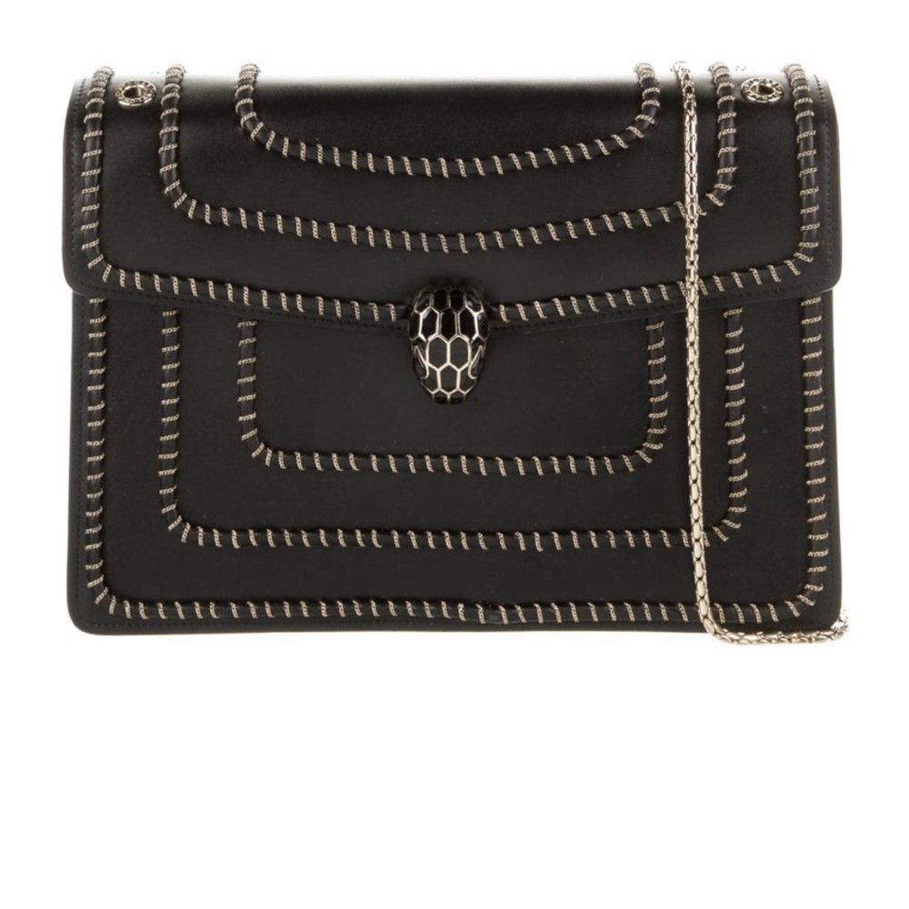 Bvlgari  black and gold leather Serpentine cross body bag